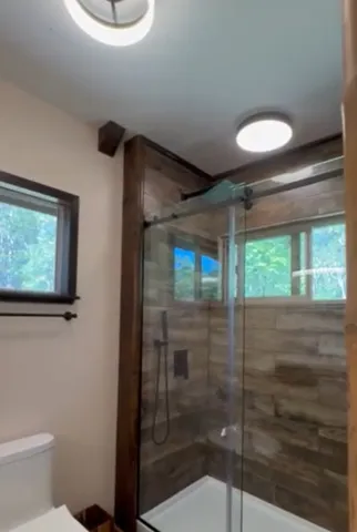 a bathroom with a shower