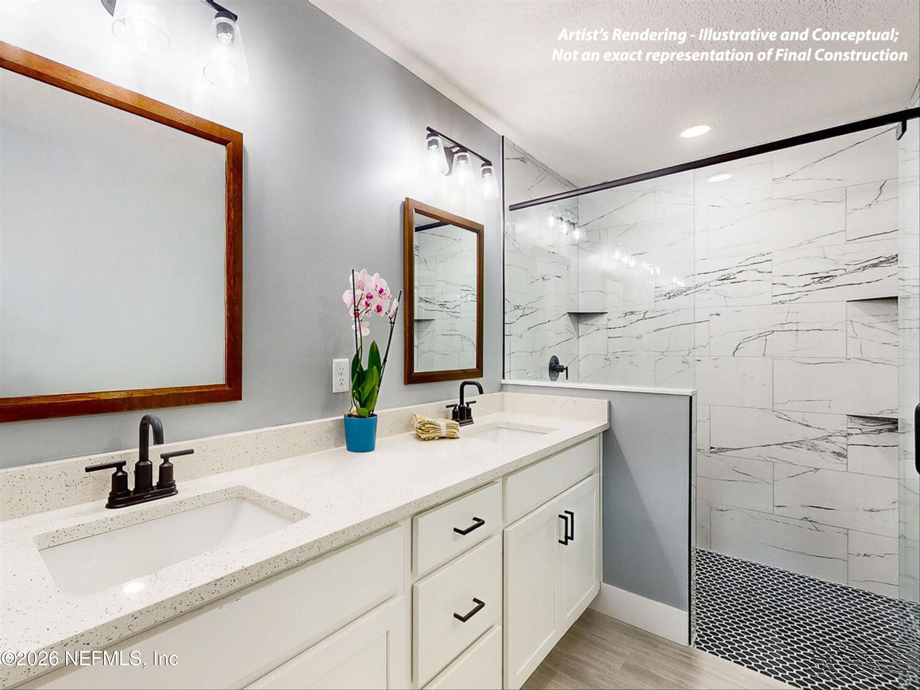 0 Nelsons Point, Unit PARCEL 000 Keystone Heights, FL 32656 - Photo 10 of 29 a bathroom with a double vanity sink mirror and shower