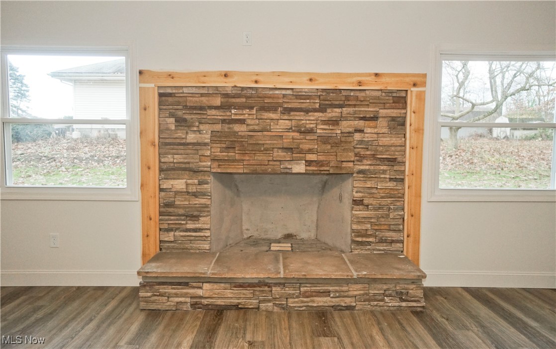 4949 East Radio Road Youngstown, OH 44515 - Photo 17 of 37 Interior details featuring hardwood / wood-style floors and a stone fireplace