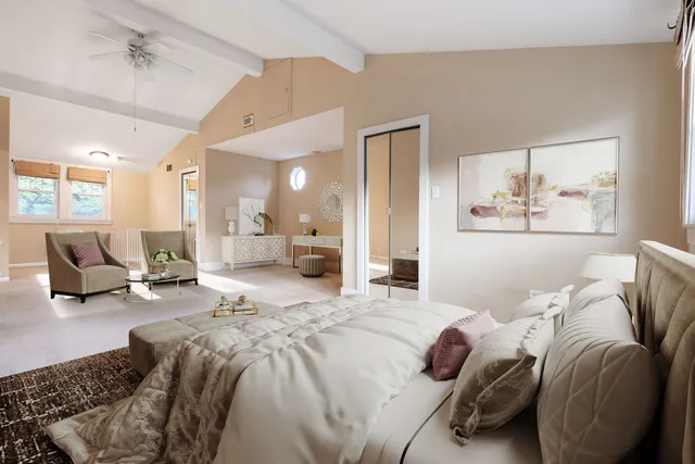 an empty room with a fireplace and a sink