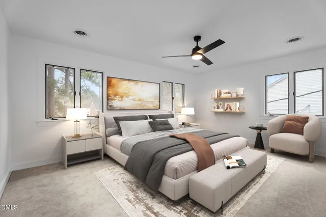 a bedroom with bed and window