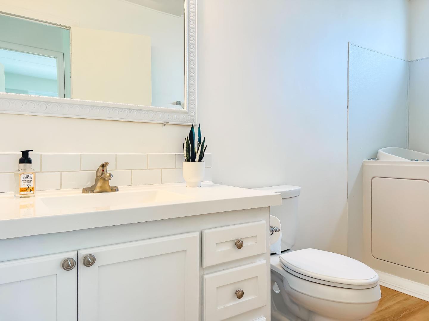 800 Dolan Road, Unit 40 Moss Landing, CA 95039 - Photo 18 of 23 a bathroom with a sink a toilet and a mirror