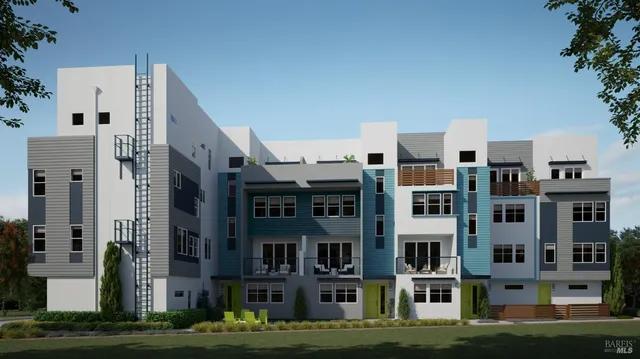 a front view of a building with street view