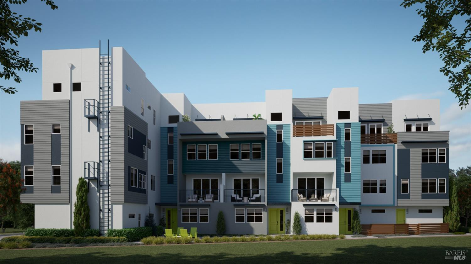 a front view of a building with street view