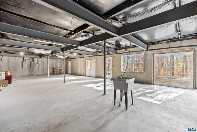 a view of a garage with table