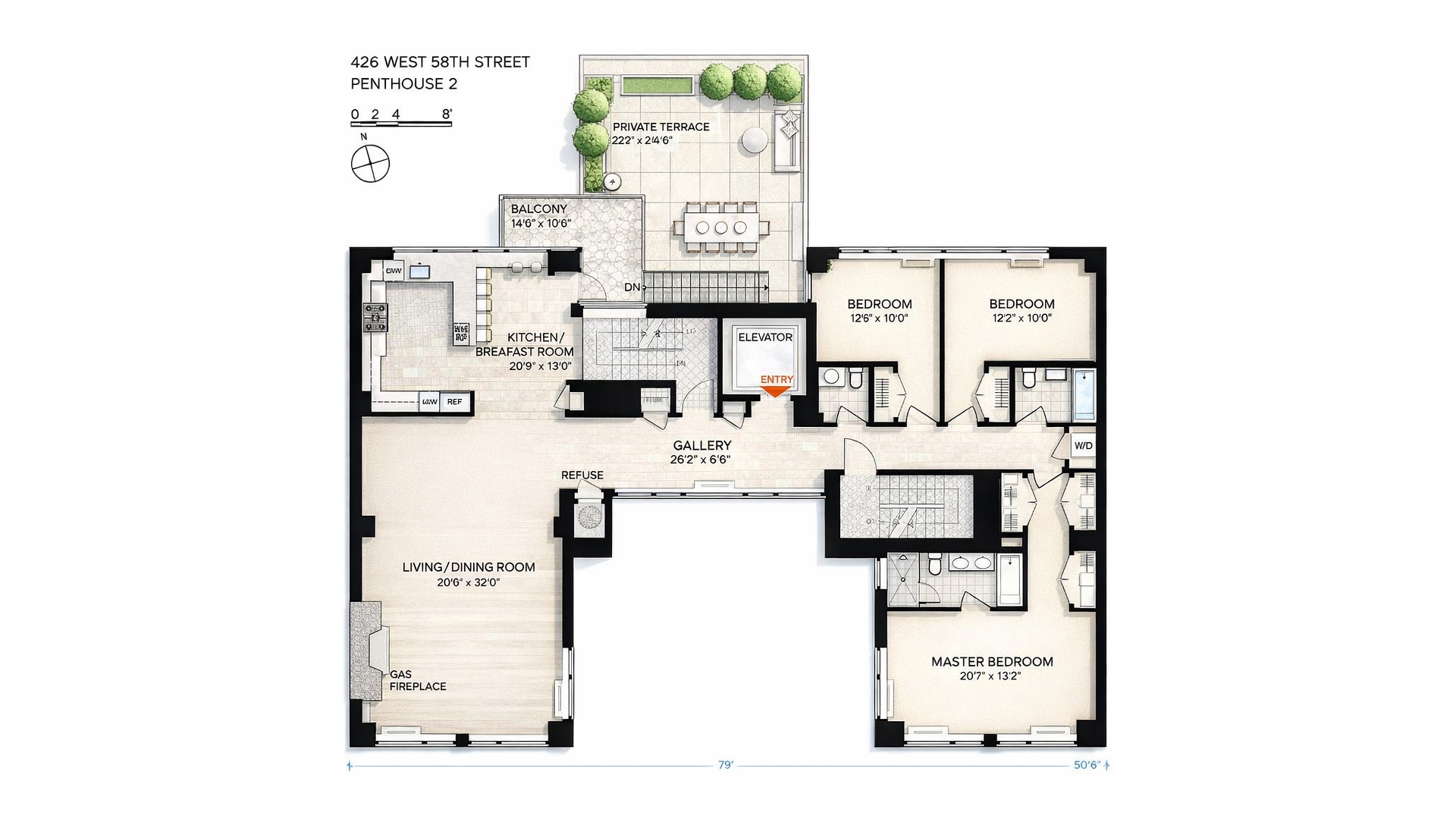 426 West 58th Street, Unit PH2 Manhattan, NY 10019 - Photo 11 of 11 a picture of floor plan