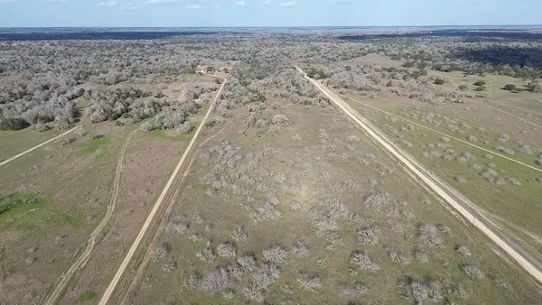 a view of a dry yard with wooden fence