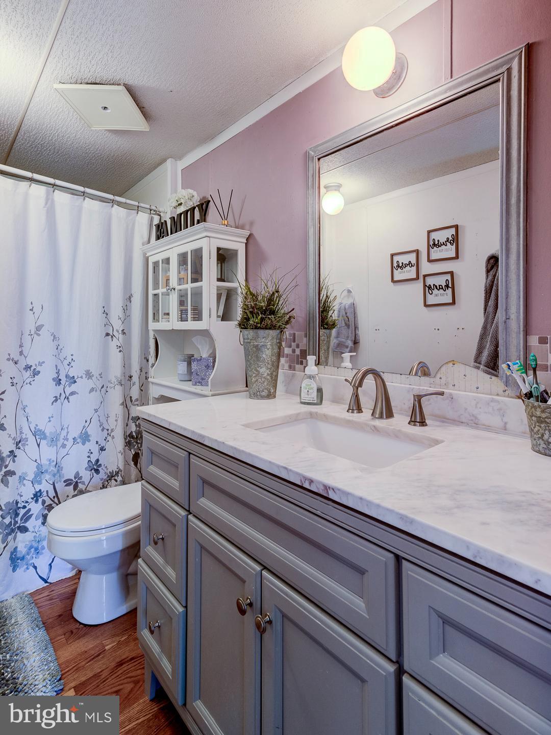 936 Newark Road Avondale, PA 19311 - Photo 20 of 38 a bathroom with a granite countertop toilet sink and mirror