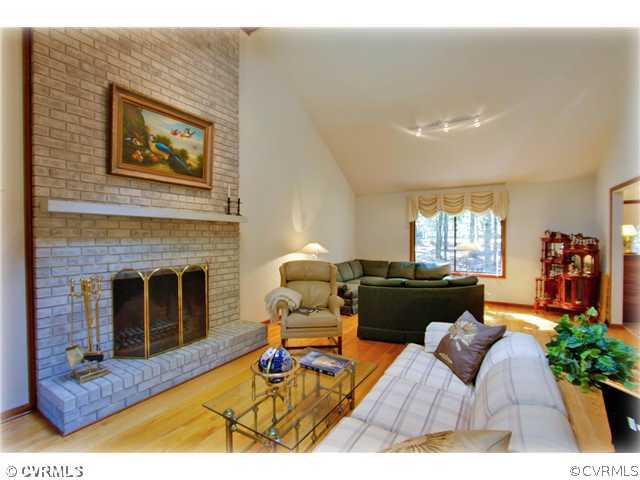 3181 East Brigstock Road Midlothian, VA 23113 - Photo 3 of 16 a living room with furniture a fireplace and a potted plant