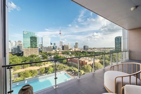 a view of a lake with a terrace