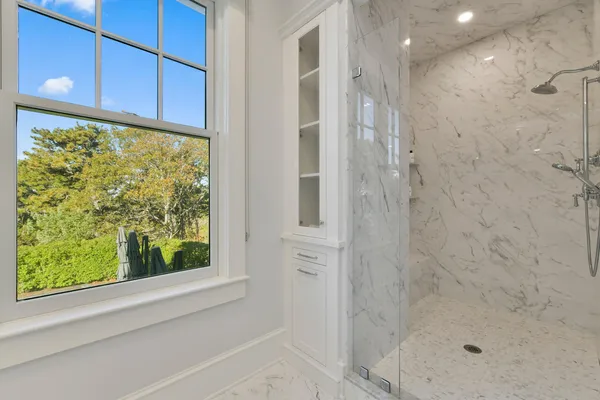 a bathroom with a shower