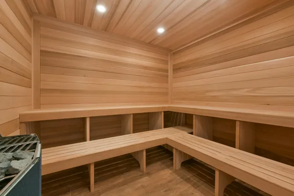 a balcony view with wooden floor