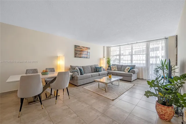 a living room with furniture potted plant and a window