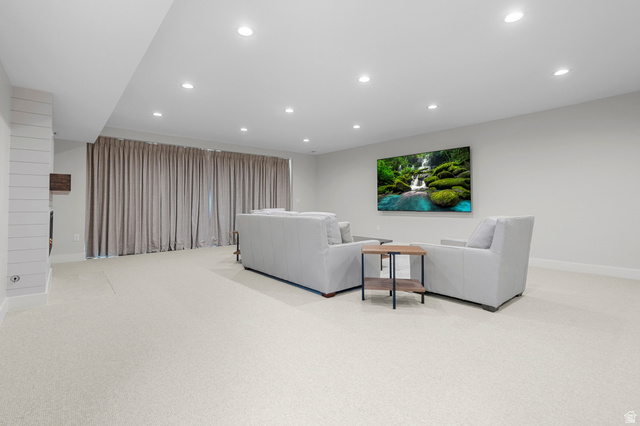 250 South Main Street, Unit 24 Alpine, UT 84004 - Photo 32 of 50 Living area featuring light colored carpet and recessed lighting