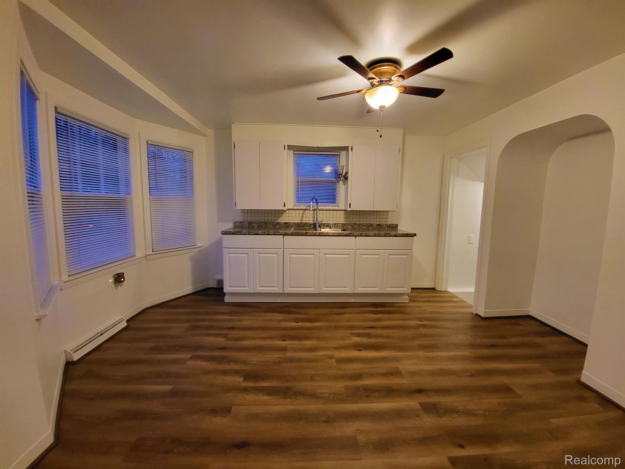 Kitchen is renovated with new flooring
