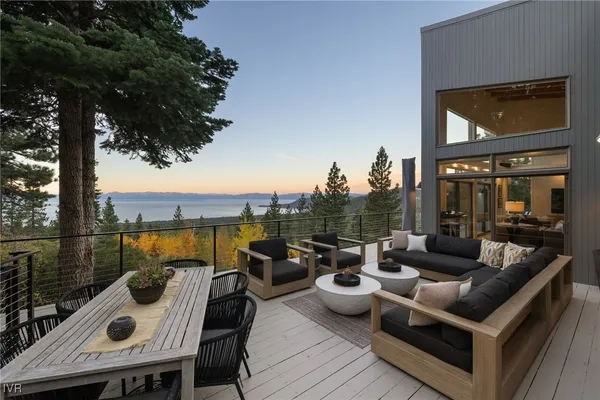 a view of a roof deck with couches