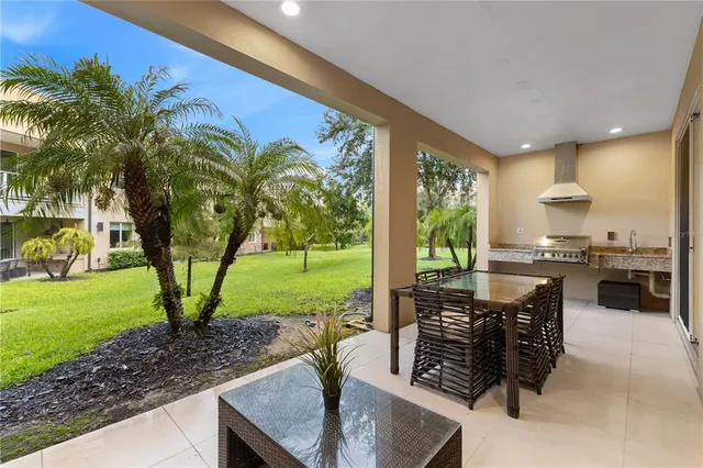 a view of a swimming pool with a balcony