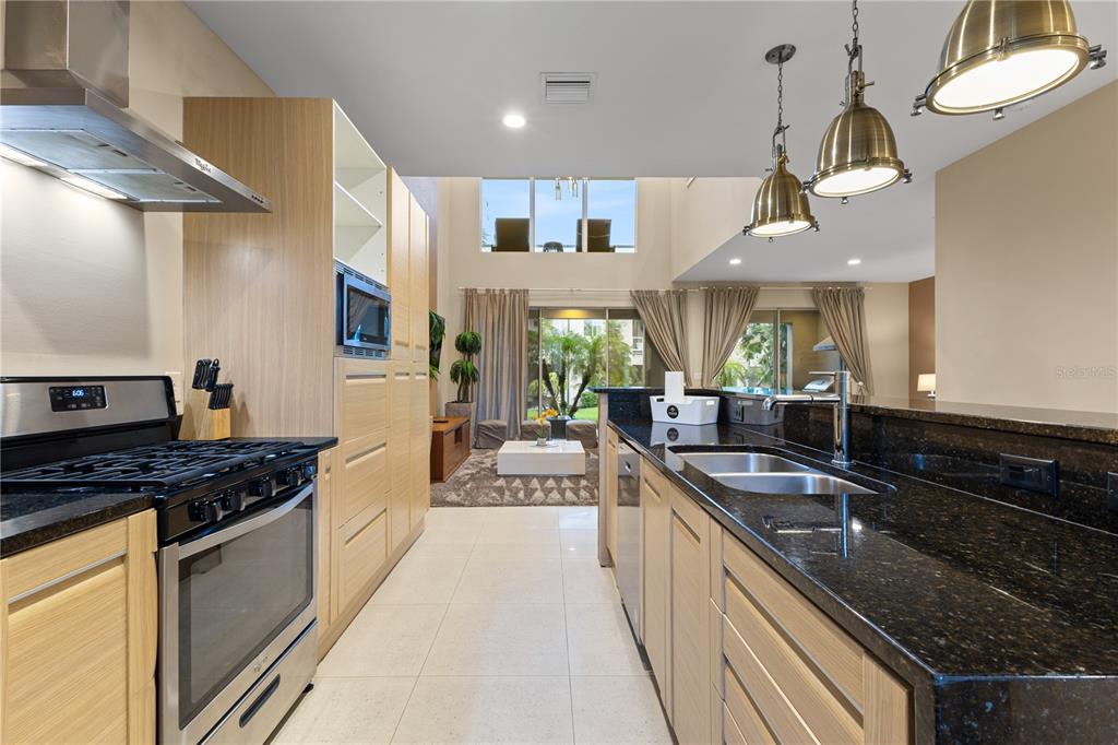 7657 Amazonas Street Kissimmee, FL 34747 - Photo 9 of 53 a large kitchen with stainless steel appliances granite countertop a stove a sink and a granite counter tops