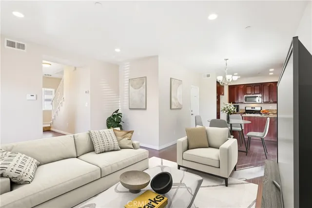 a view of kitchen with wooden floor