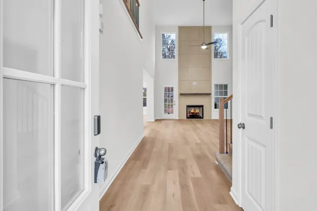 a view of a livingroom with furniture and fireplace