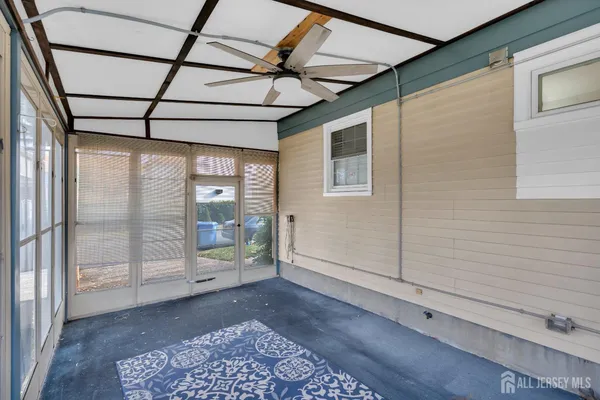 a living room with a large window