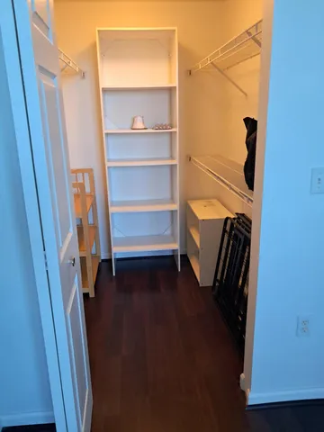 a view of walk in closet with empty racks
