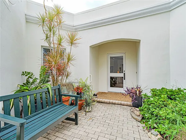 a potted plant sitting in front of a house