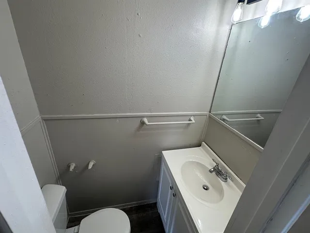 a bathroom with a sink and toilet