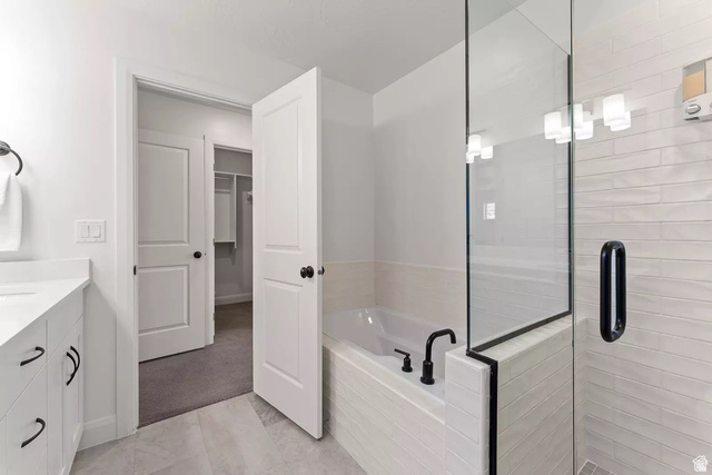 1166 North Riviera Alley Washington, UT 84780 - Photo 13 of 26 Bathroom with vanity, a bath, a stall shower, and a walk in closet