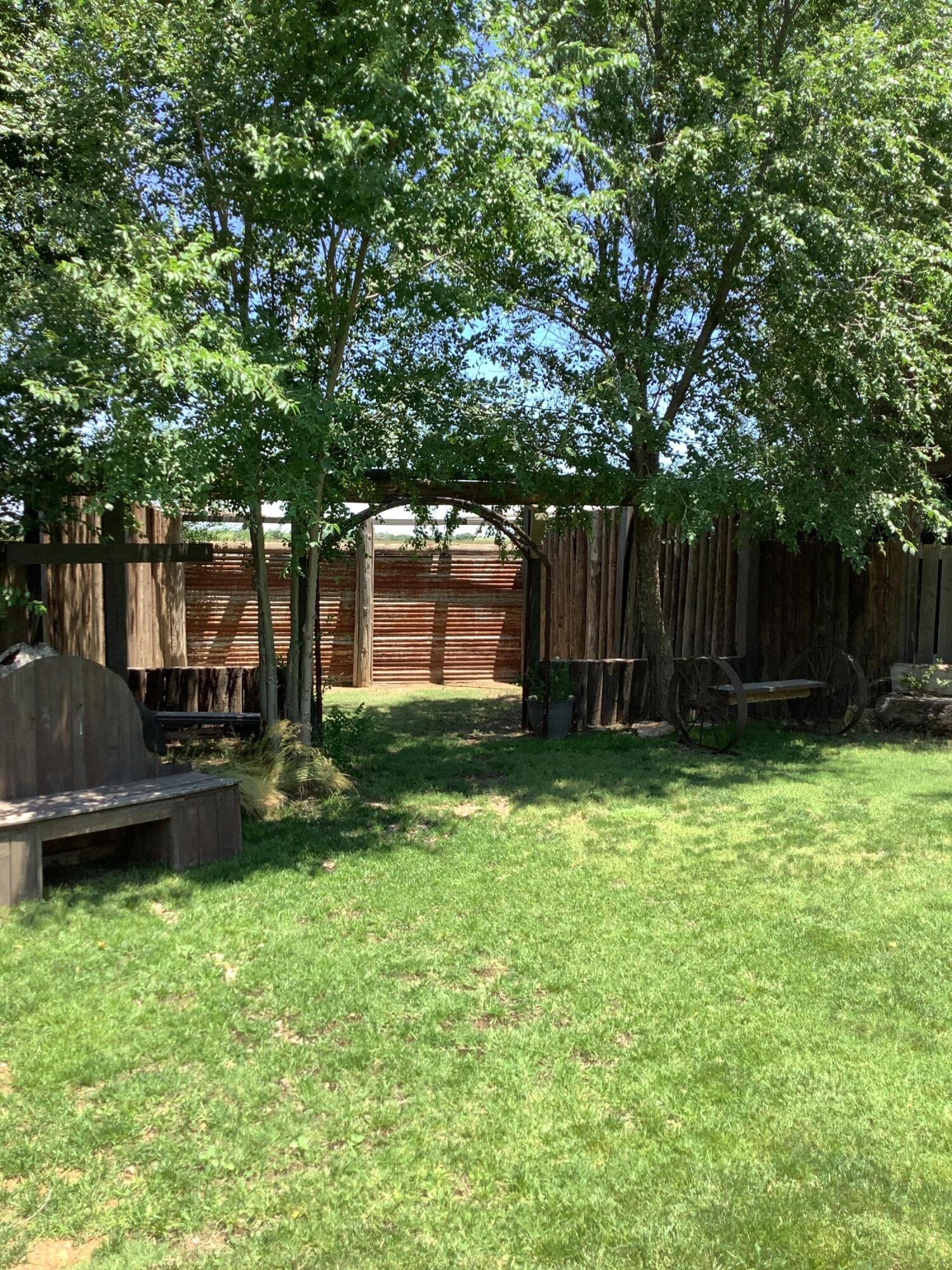 1203 South Date Plainview, TX 79072 - Photo 42 of 53 a view of backyard with table and chairs and potted plants and large trees