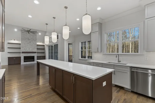 a view of a porch with wooden floor