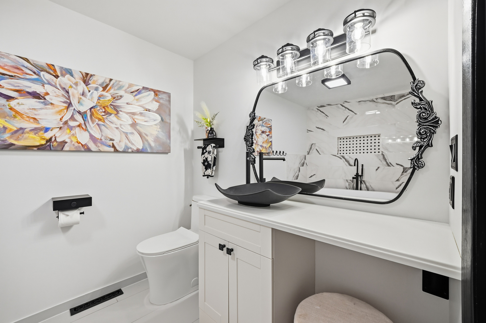 9807 North Leaf River Road Leaf River, IL 61047 - Photo 21 of 38 a bathroom with a sink a toilet and mirror