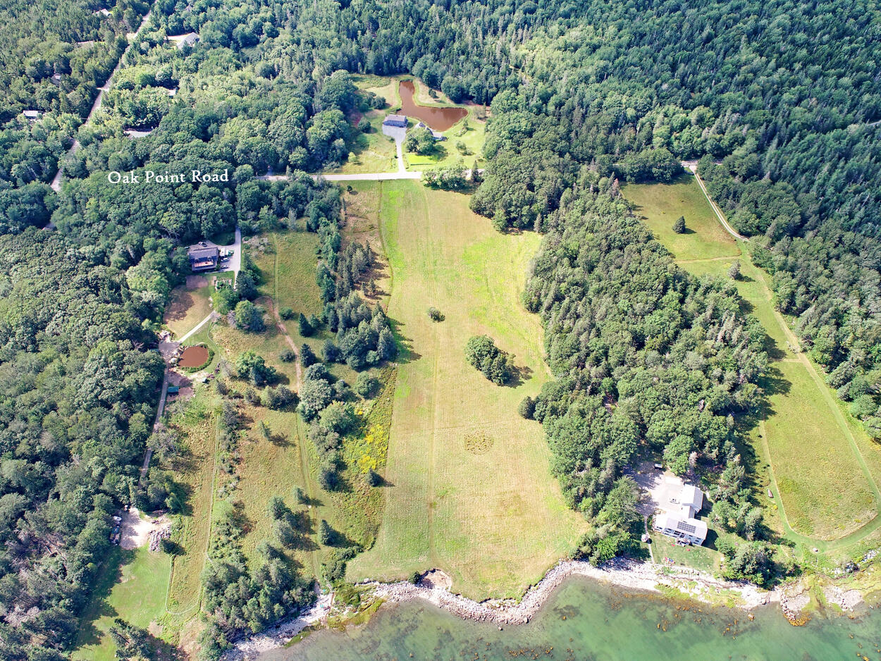607 Oak Point Road Trenton, ME 04605 - Photo 3 of 187 Aerial Field, Home & Barn, label