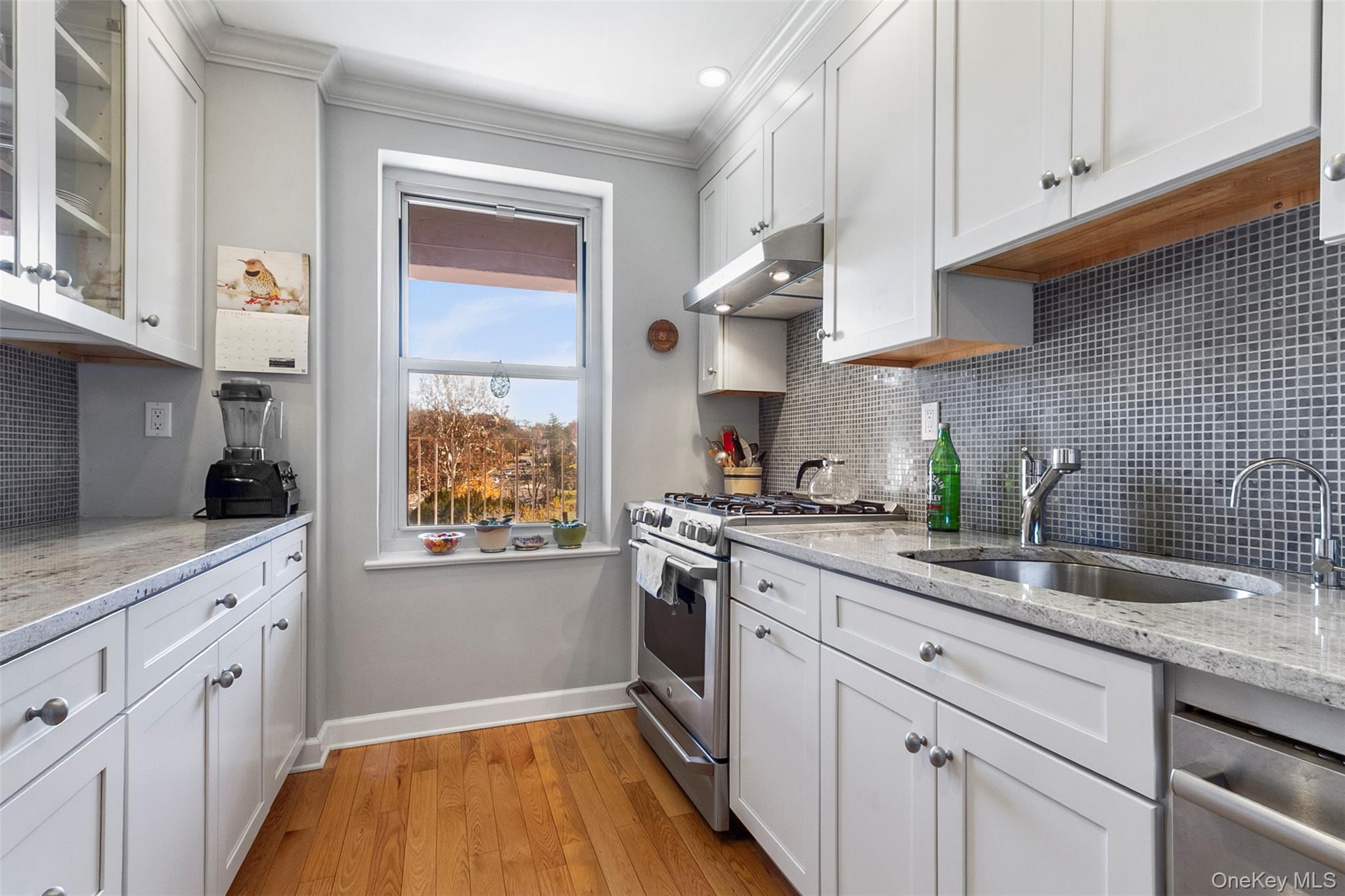 565 Broadway, Unit 4A Hastings-on-Hudson, NY 10706 - Photo 12 of 19 a kitchen with granite countertop white cabinets and white appliances