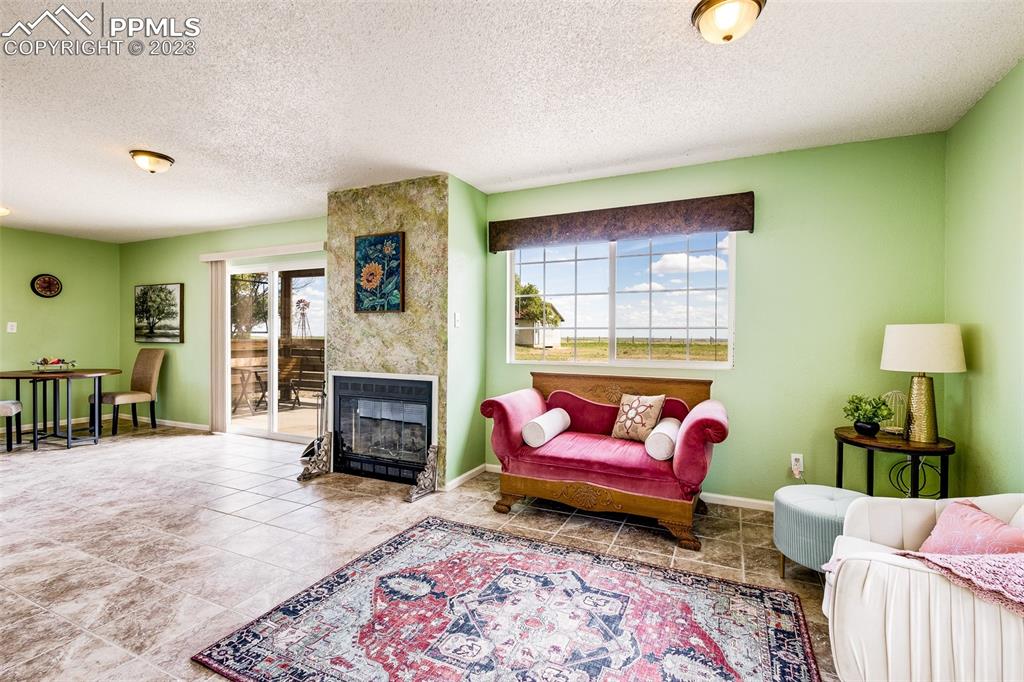13490 South Lauppe Road Yoder, CO 80864 - Photo 29 of 45 a living room with furniture and a fireplace