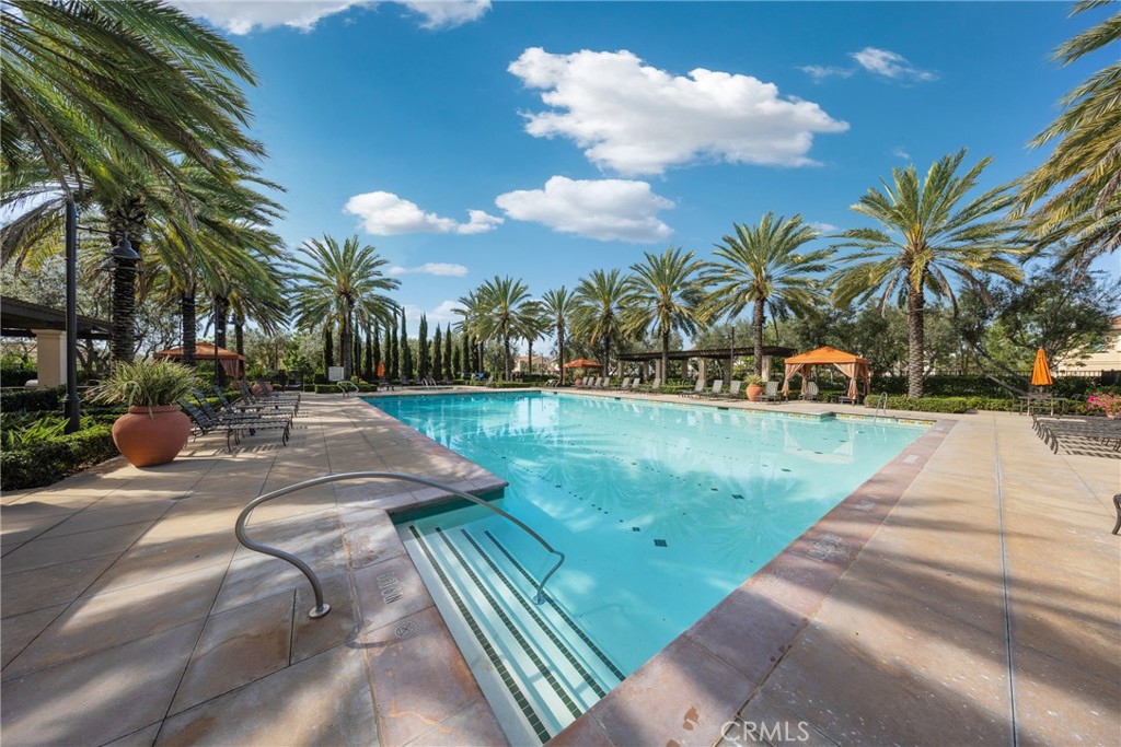 716 Spring Garden Irvine, CA 92618 - Photo 42 of 44 a view of a swimming pool with a yard and palm trees