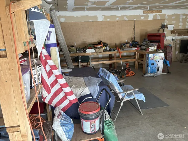 a room with musical instruments and air hockey table