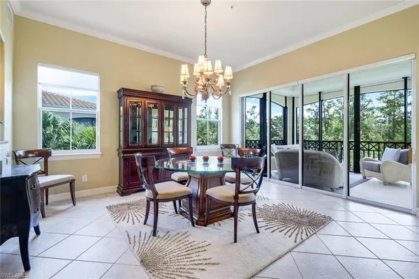 a view of a dining room with furniture wooden floor and chandelier