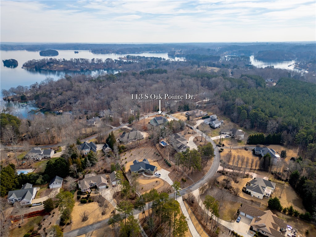 113 South Oak Pointe Drive Seneca, SC 29672 - Photo 42 of 50 This captivating aerial view showcases a vibrant community nestled by the tranquil waters of a serene lake.