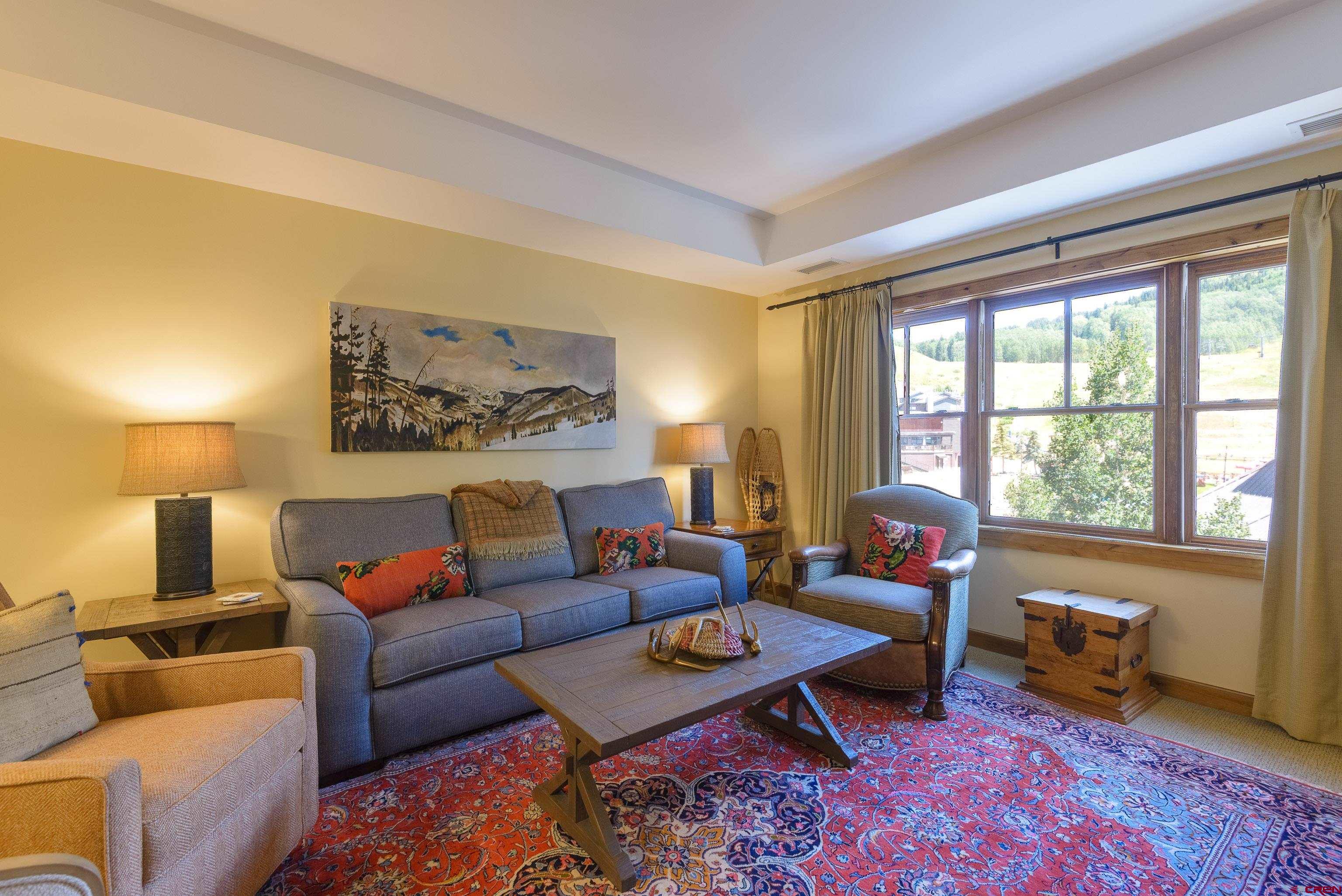 620 Gothic Road, Unit 317 Crested Butte, CO 81225 - Photo 11 of 43 a living room with furniture a rug and a window