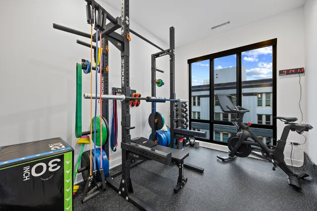 a view of a room with gym equipment