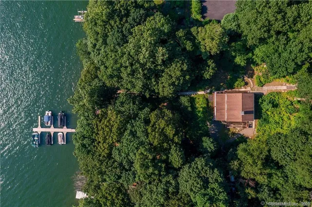 a view of a lush green forest with lots of buildings