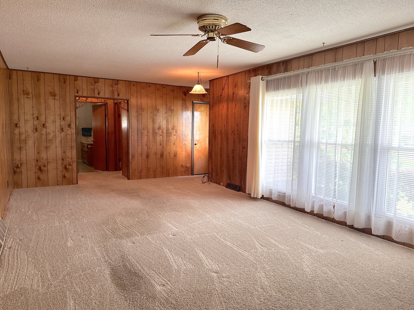 106 George Street Hurst, IL 62949 - Photo 2 of 14 an empty room with windows and fan
