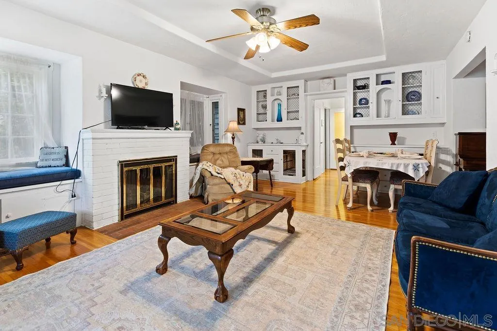4531 Date Avenue La Mesa, CA 91941 - Photo 13 of 34 a living room with furniture a fireplace and a flat screen tv