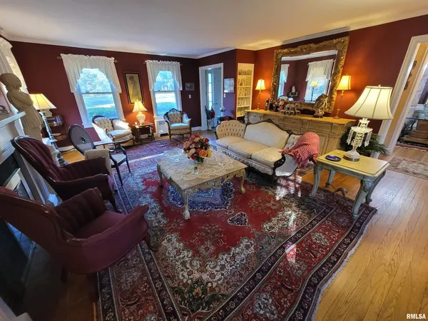 a view of a room with a chandelier