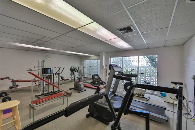 a view of a room with gym equipment