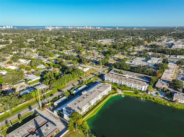 an aerial view of a city with balcony