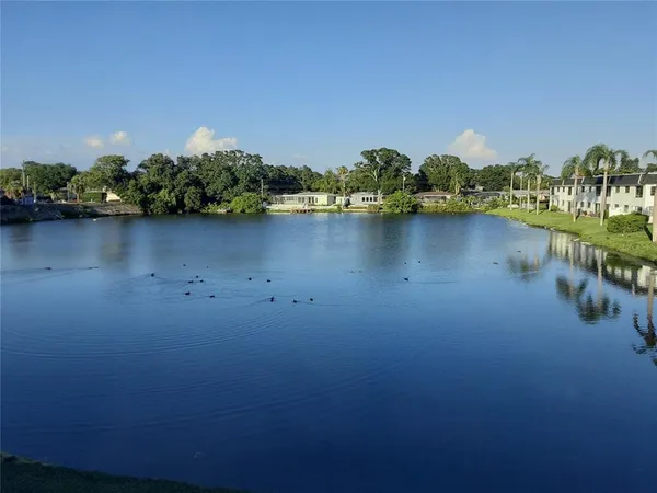 a view of a lake with houses