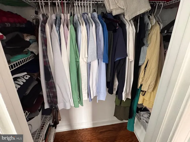a view of walk in closet with clothes and shoes