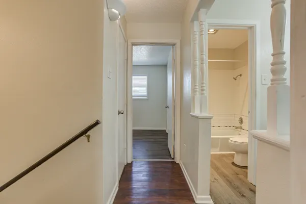 a view of a bathroom from the hallway